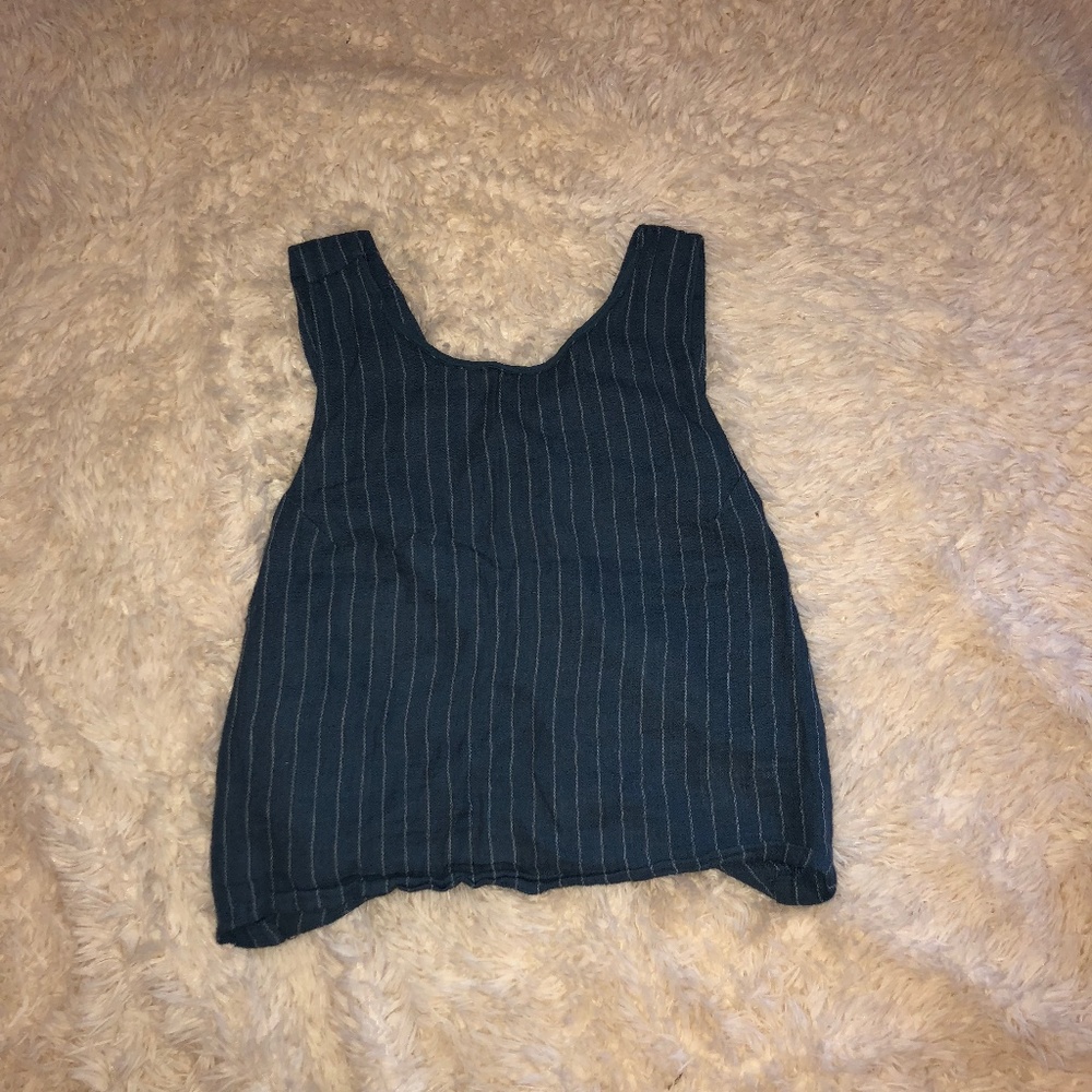 Blue Striped Cross-Back Tank Top